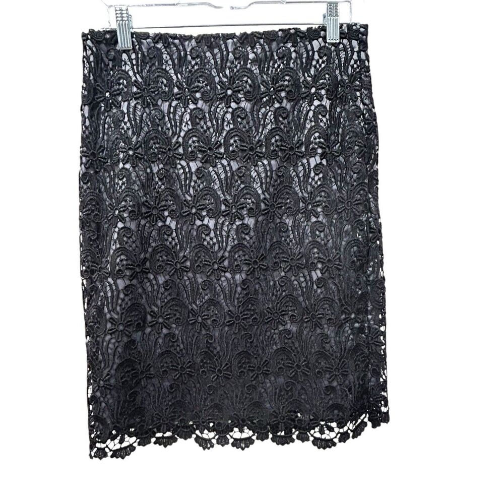 Ann Taylor Women's Size 4 Black Floral Crochet Midrise Lined Pencil Skirt